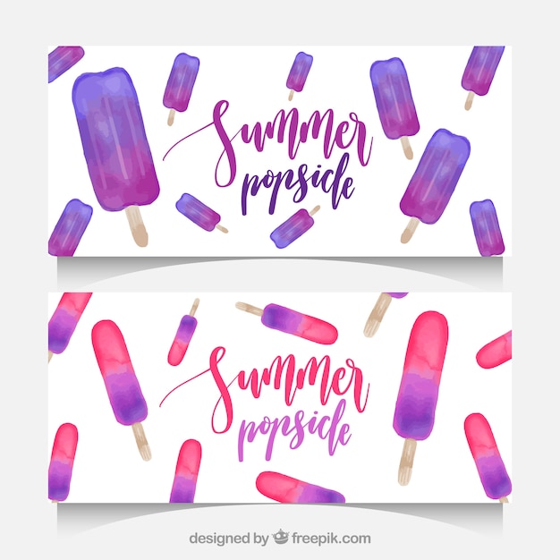 Free vector decorative banners with watercolor ice creams for summer