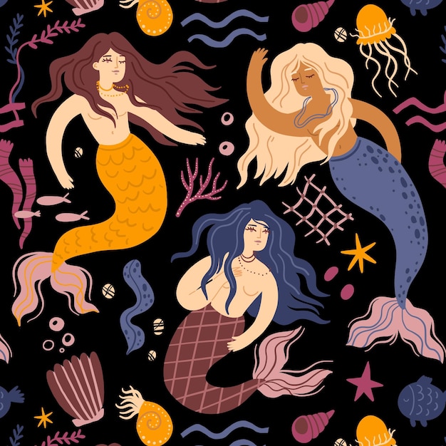 Decorative beautiful mermaid pattern