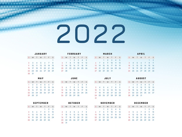 Декоративная синяя волна новый год 2022 календарь дизайн вектор