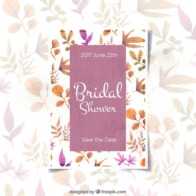 Free vector decorative bridal shower invitation template with watercolor plants