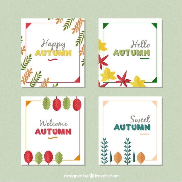 Free vector decorative cards with autumnal leaves