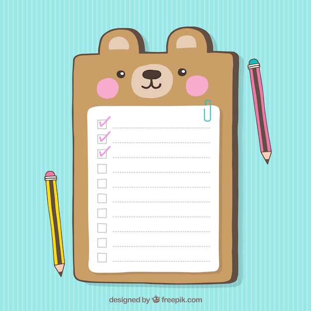 Vettore gratuito checklist decorativo con simpatico orso