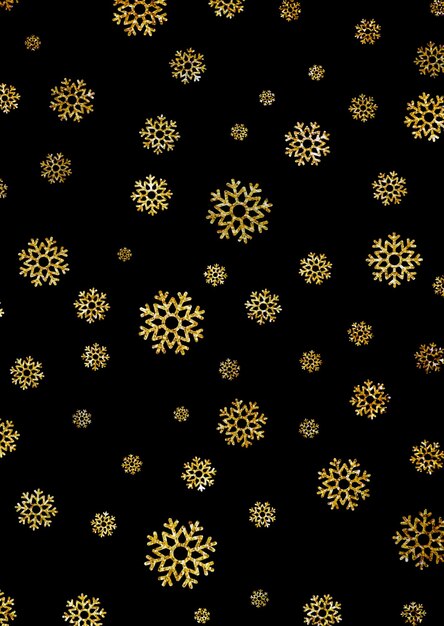 キラキラしたゴールドの雪の結晶のデザインの装飾的なクリスマスの背景