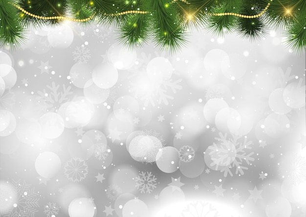 Decorative Christmas background with tree branches and stars