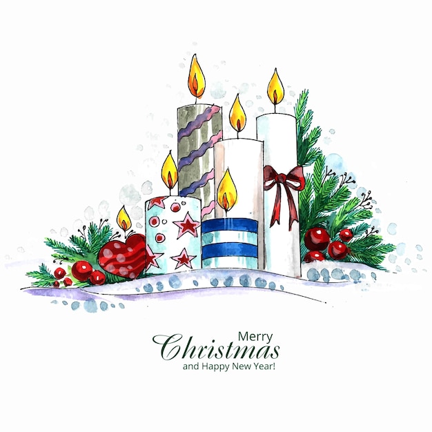 無料ベクター 装飾的なクリスマスキャンドルホリデーカードの背景