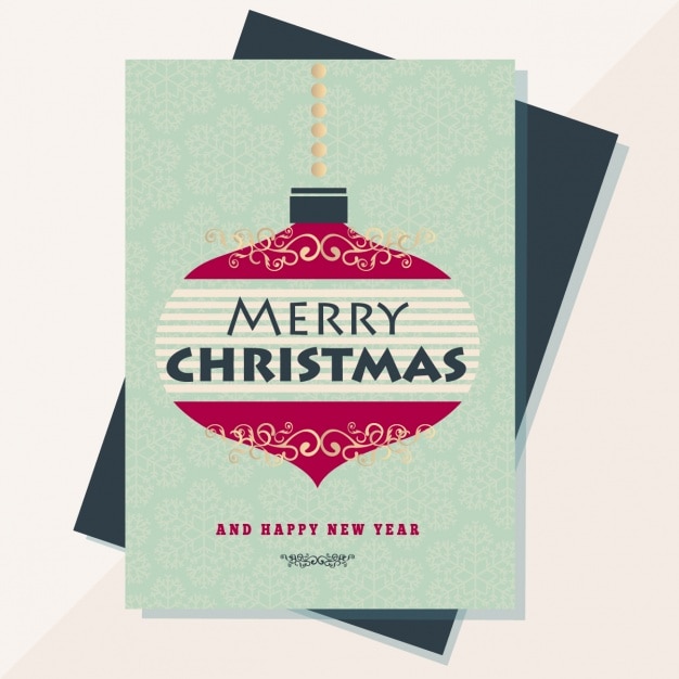 Free vector decorative christmas card with bauble and snowflakes