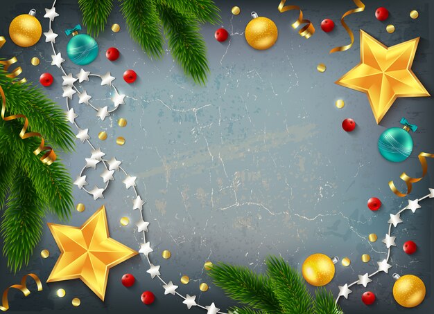 Decorative Christmas Frame with golden stars