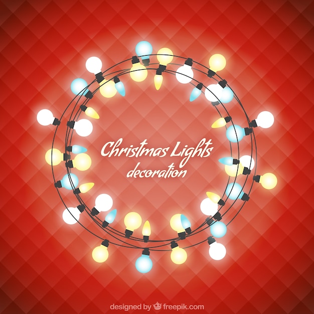 Decorative christmas lights with red background