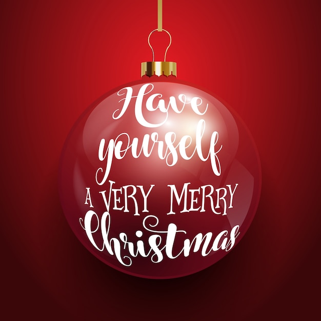 Free vector decorative christmas text on hanging bauble