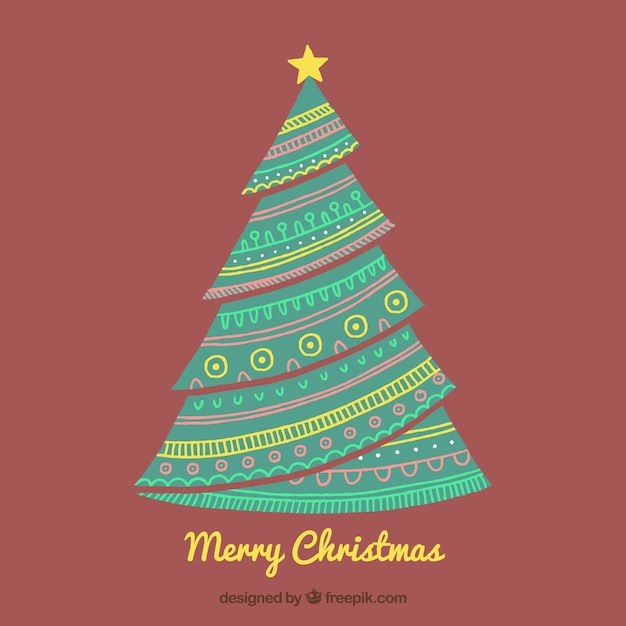 Free vector decorative christmas tree background with hand drawn ornaments