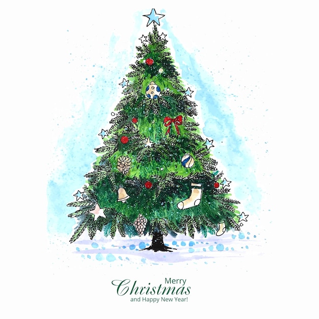 Бесплатное векторное изображение Декоративная рождественская елка праздничная открытка фон