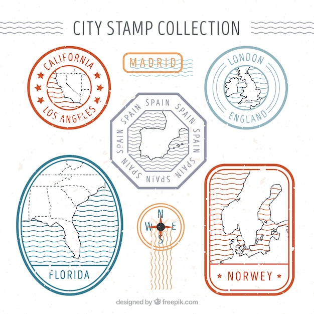 Free vector decorative city stamps in retro style