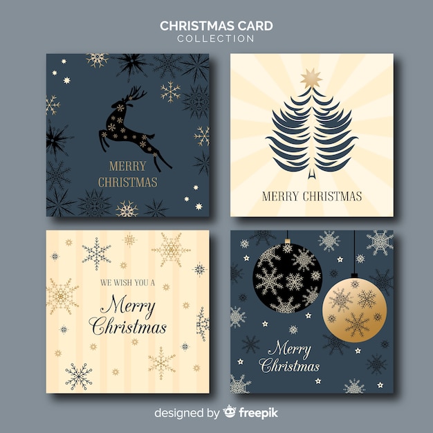 Free vector decorative collection of christmas greeting cards