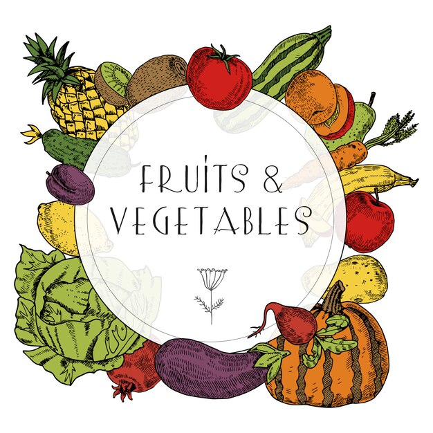 건강 한 유기농 과일 및 채소의 장식 화려한 프레임