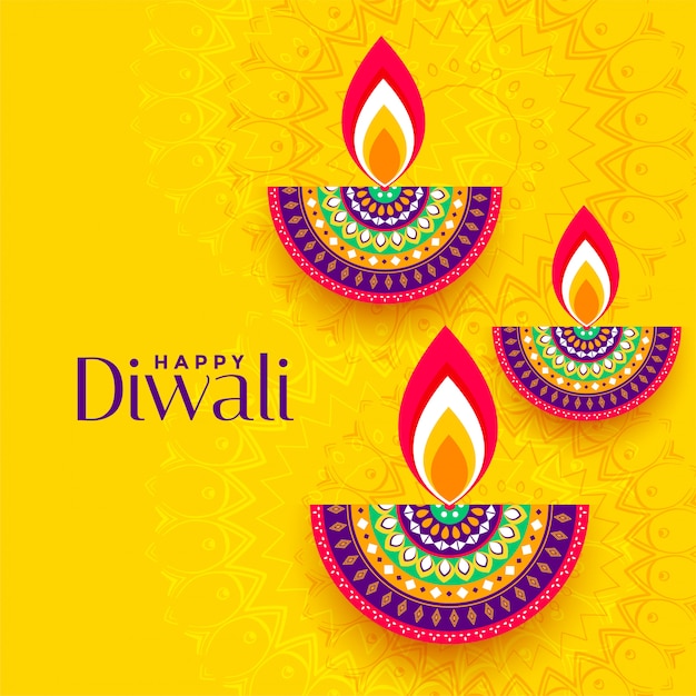 Free vector decorative colorful three diya yellow