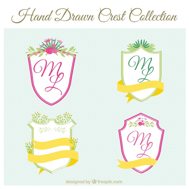 Free vector decorative crest with hand drawn floral details