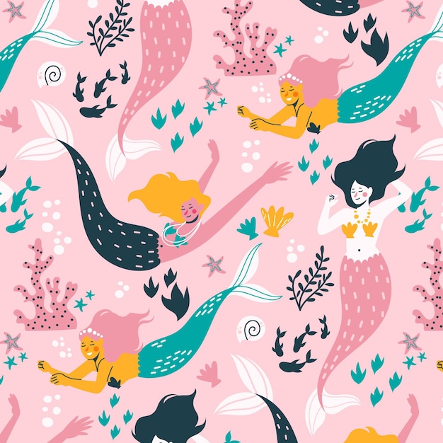 Free Vector | Hand drawn blue gradient mermaid pattern