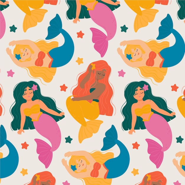 Free vector decorative cute mermaids pattern