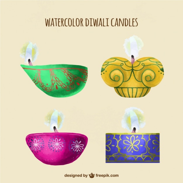 Free vector decorative cute watercolor diwali candles