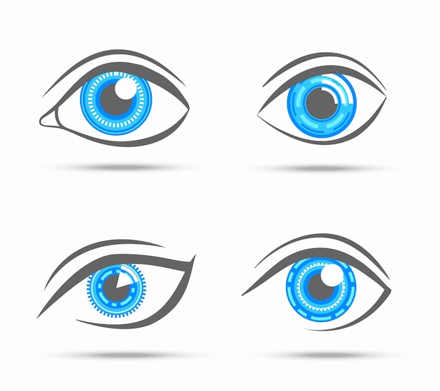 Бесплатное векторное изображение Декоративный кибер-робот цифровой вид зрения оптических глаз набор изолированных векторной иллюстрации