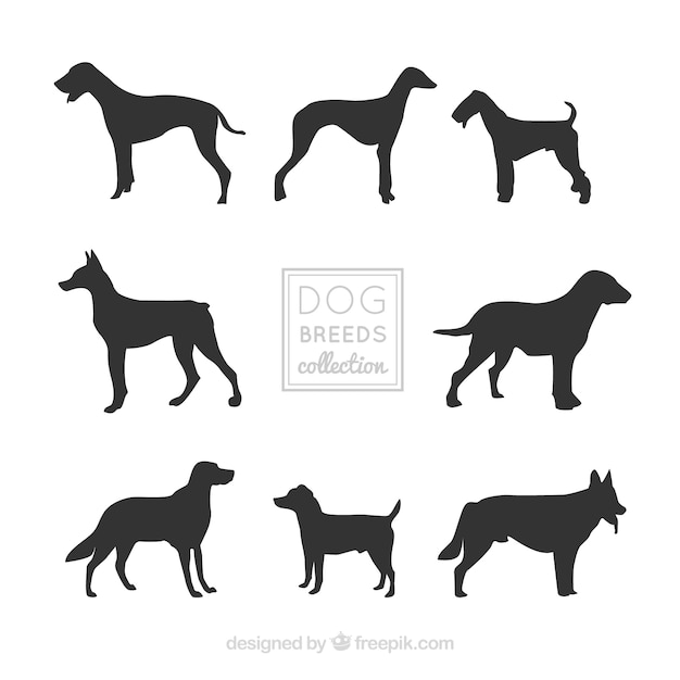 Free vector decorative dog silhouettes of different breeds