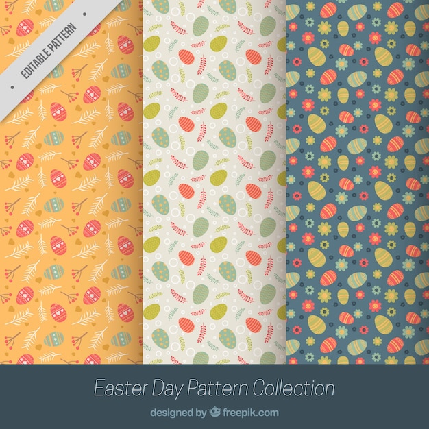 Free vector decorative easter patterns with eggs and vegetation