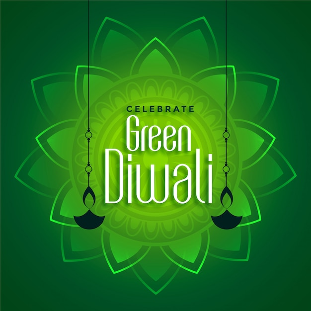 Vettore gratuito sfondo decorativo di diwali verde eco