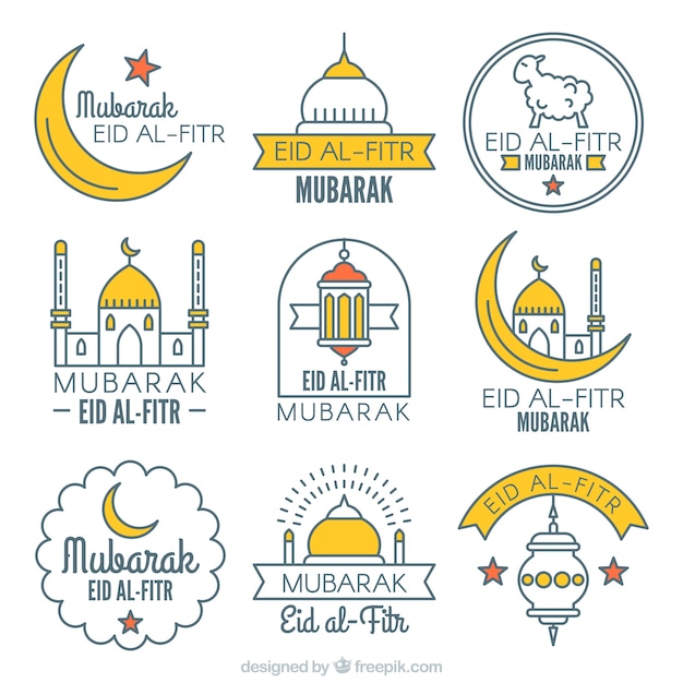 Free vector decorative eid al fitr stickers set