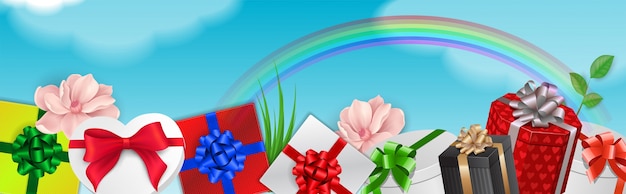 Decorative Element With Gifts and Rainbow