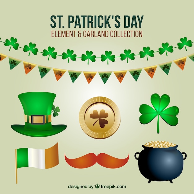 Free vector decorative elements in realistic style for st patrick's day