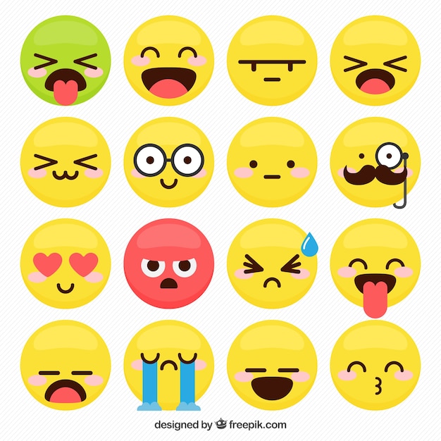 Vettore gratuito emoticon decorativi con espressioni facciali divertenti