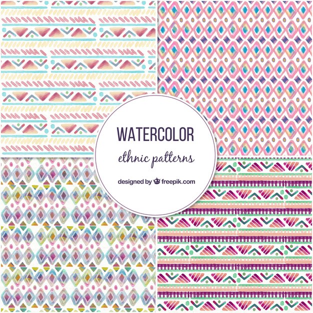 Decorative ethnic patterns in watercolor style