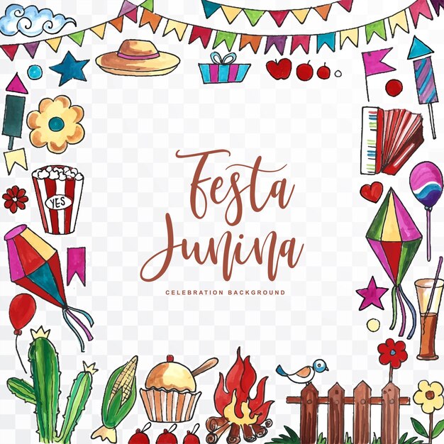 Декоративные элементы festa junina на акварельном прозрачном фоне