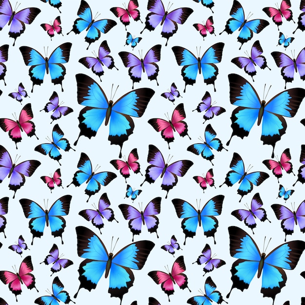 装飾的なお祭りトレンディなカラフルな蝶のシームレスなパターンベクトルイラスト。