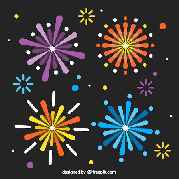 Decorative firework background in flat design