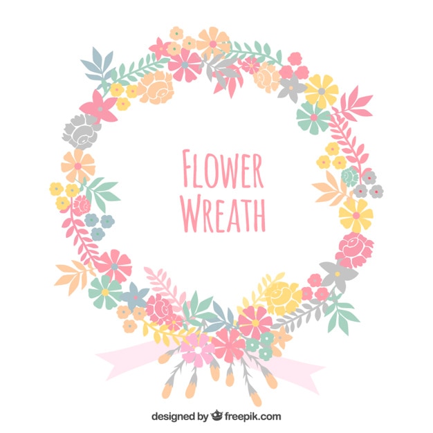 Decorative floral wreath in flat design