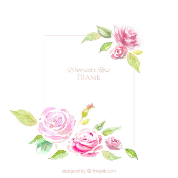 Vettore gratuito cornice decorativa con rose acquarello