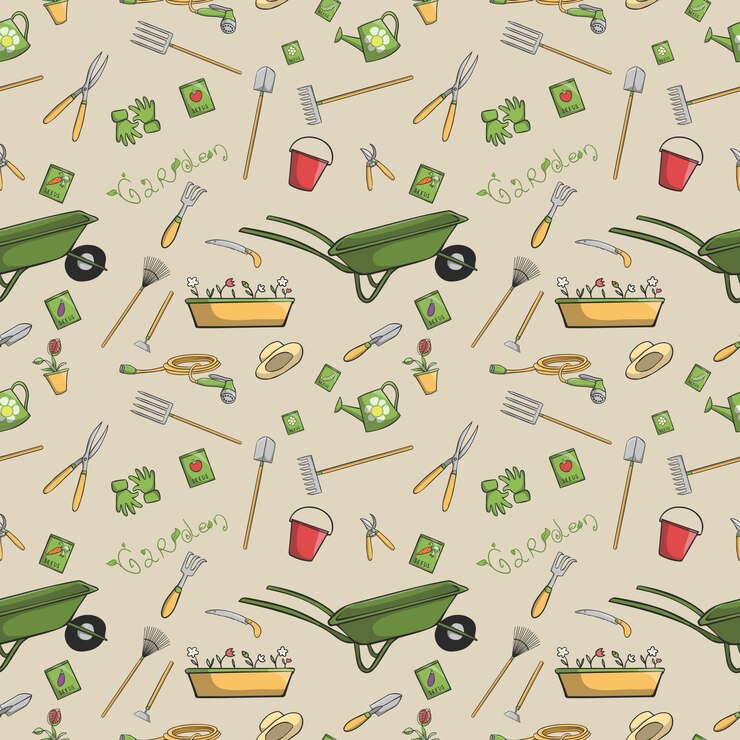 Free Vector decorative garden tools seamless wallpaper or background retro print pattern vector illustration