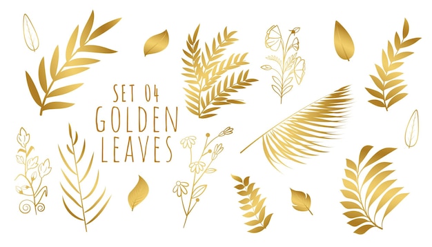 装飾的な黄金の植物の葉のコレクション