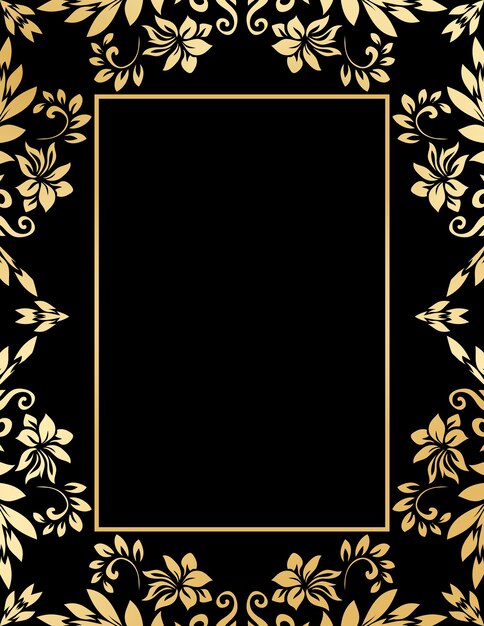 Decorative golden frame with abstract luxury waves and curls