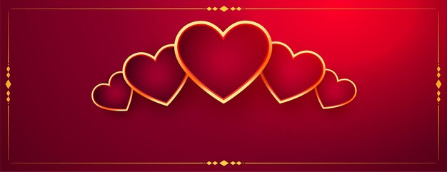 Decorative golden hearts on red valentines day banner