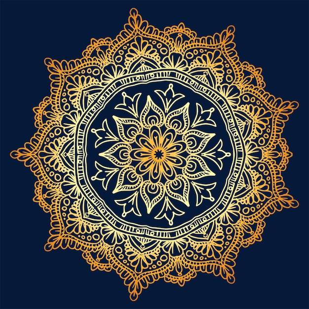 Decorative golden mandala on blue background