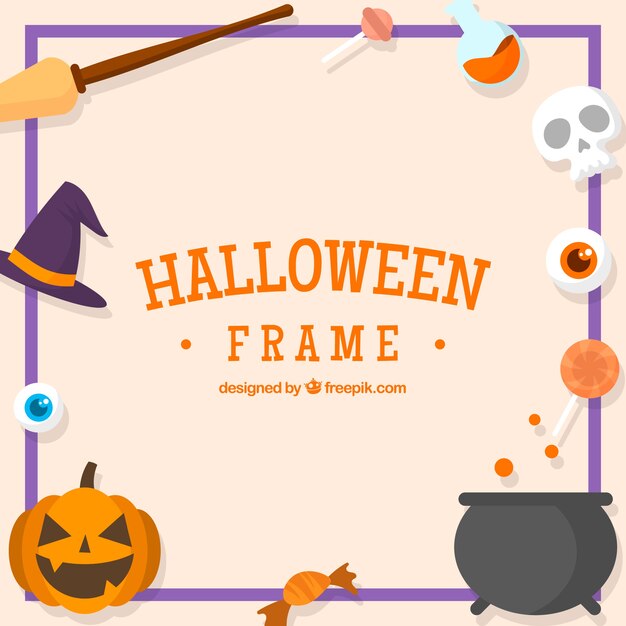 Decorative halloween frame with elements in flat design