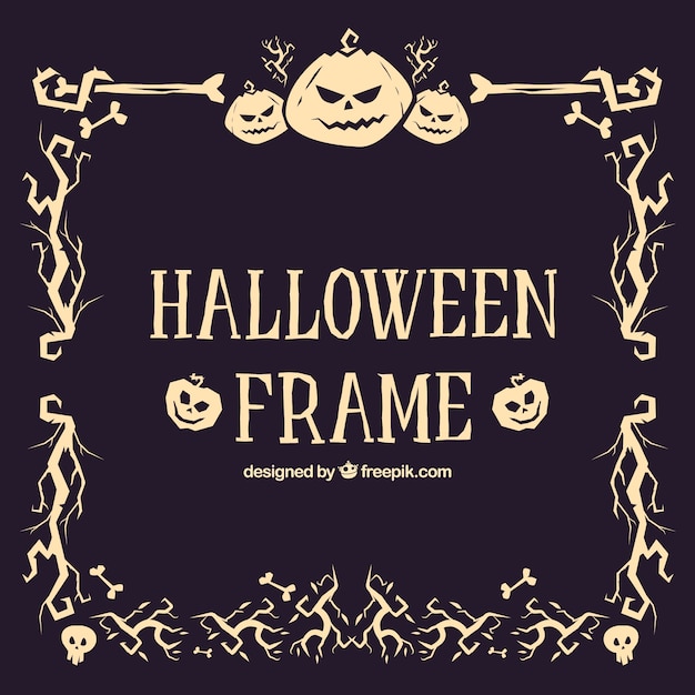 Free vector decorative halloween frame with pumpkins