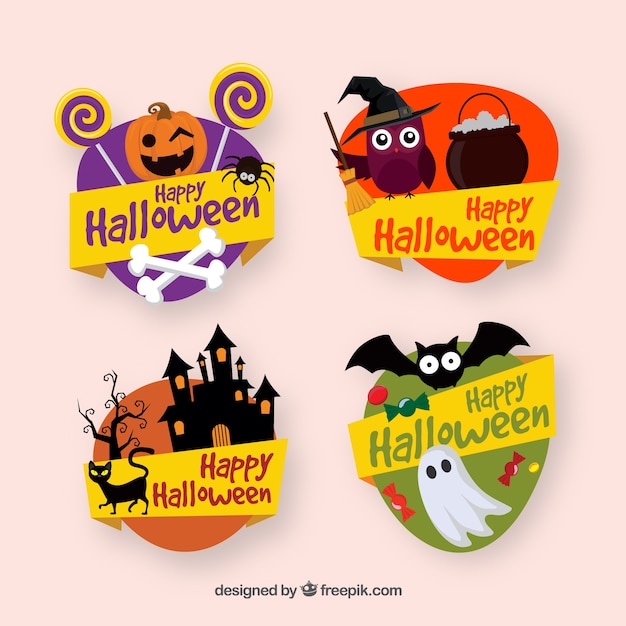 Free vector decorative halloween labels collection