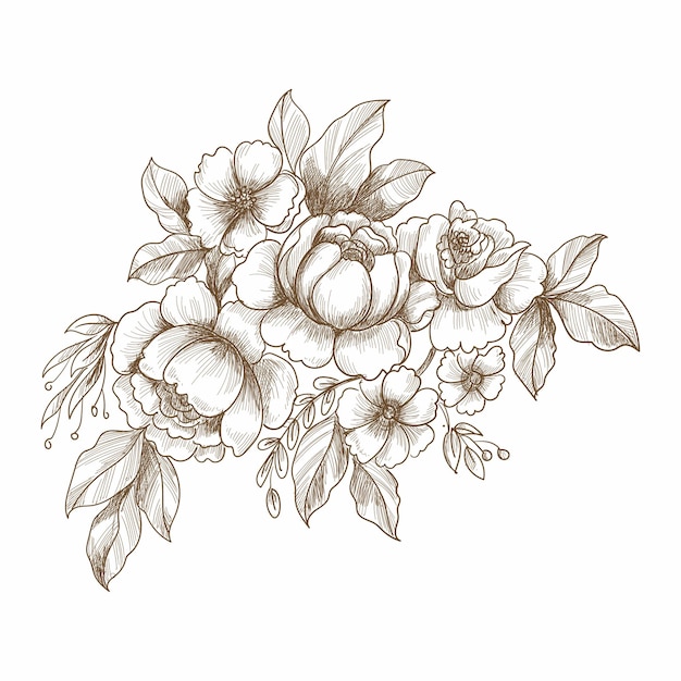 Decorative hand draw floral sketch card design