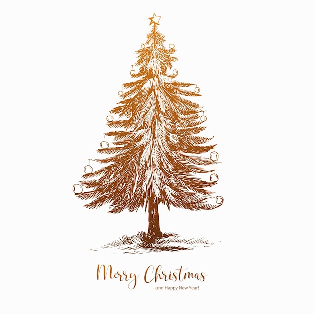 Decorative hand draw sketch christmas tree celebration card background