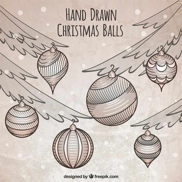 Decorative hand-drawn balls with christmas trees