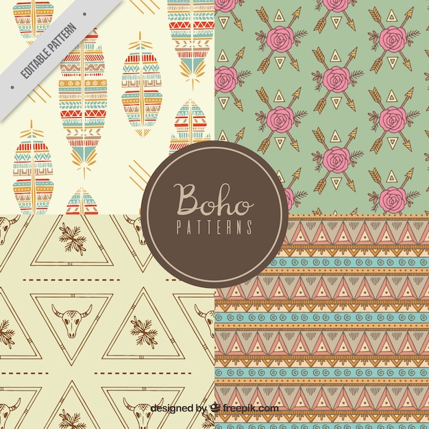 Decorativi modelli disegnati a mano in stile boho