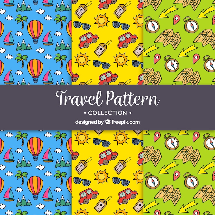 Free Vector decorative hand drawn travel patterns